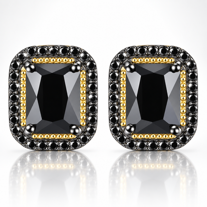 5.8ct Natural Black Spinel Rectangular Halo Stud Earrings