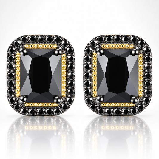 5.8ct Natural Black Spinel Rectangular Halo Stud Earrings