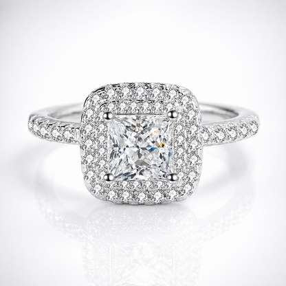 Anel de Halo Duplo Moissanite Corte Princesa 