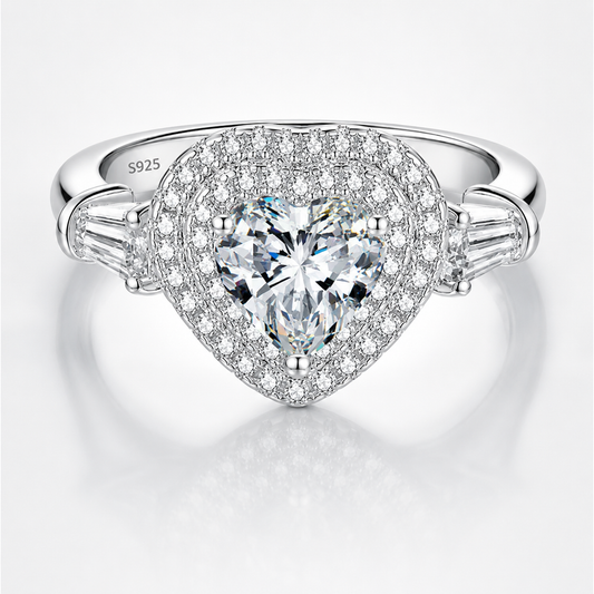 Heart Cut Moissanite Double Halo Ring