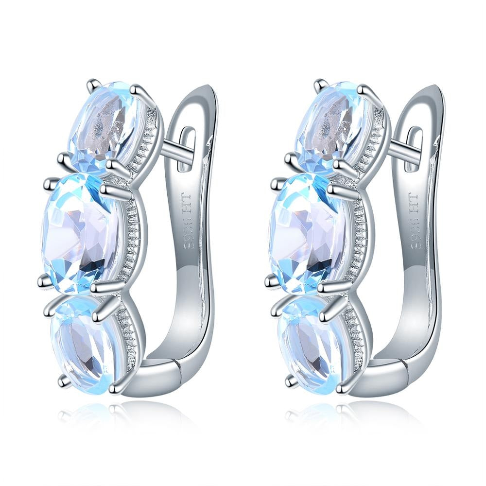 Tri-Stone Oval Cut Natural Topaz Hoop Earrings - Premium Jewelry from Dazzling Delights - Just $79.95! Shop now at Dazzling Delights