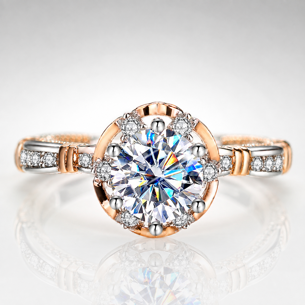 Two-Tone Round Brilliant Moissanite Vintage Engagement Ring