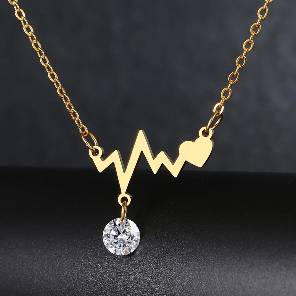 Titanium Bejewelled Heartbeat Pendant Necklace - Premium Jewelry from Dazzling Delights - Just $22.95! Shop now at Dazzling Delights