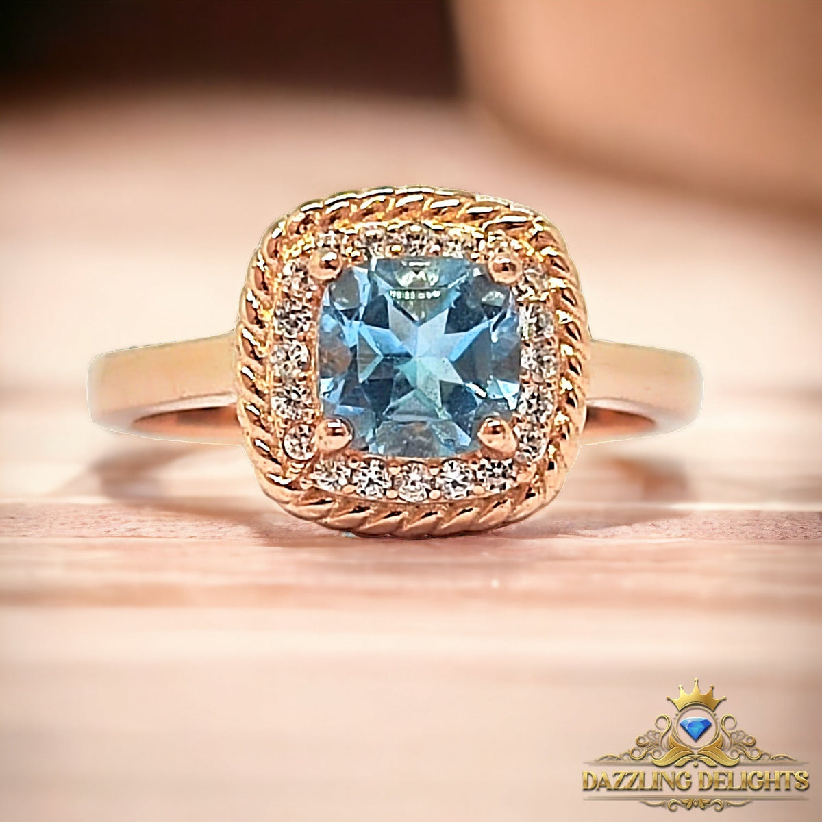6mm Cushion Cut Sky Blue Topaz Ring - Premium Jewelry from Dazzling Delights - Just $76.95! Shop now at Dazzling Delights