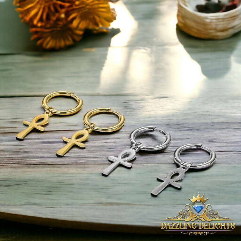 Titanium Ankh Cross Sleeper Dangle Earrings - Premium Jewelry from Dazzling Delights - Just $28.95! Shop now at Dazzling Delights