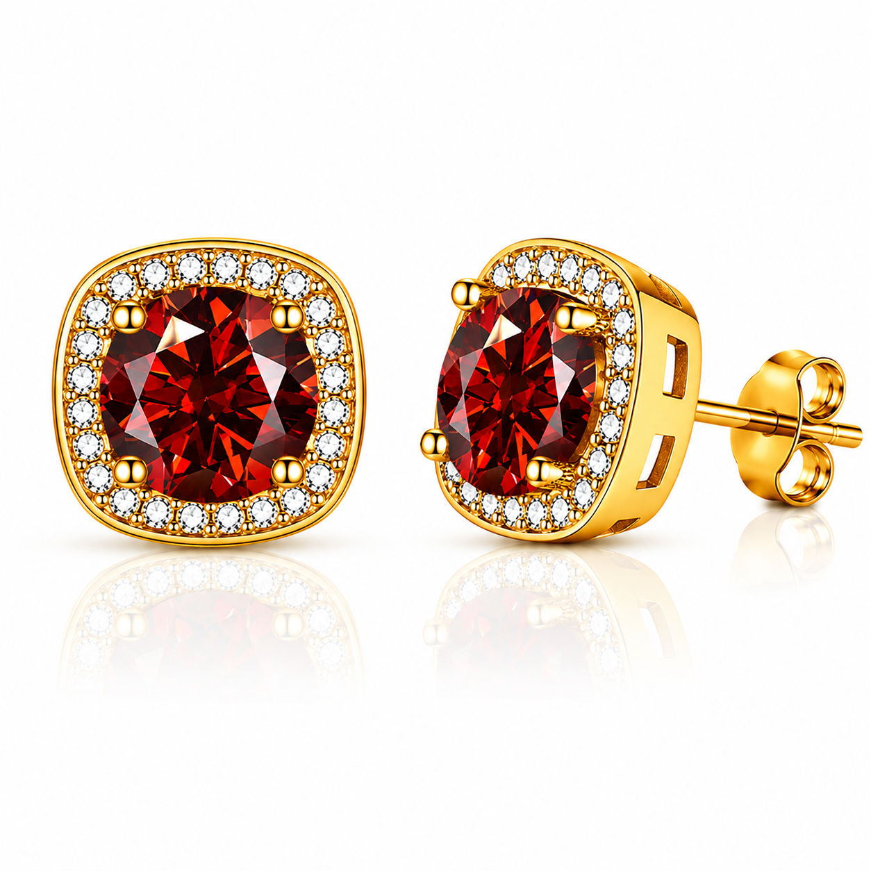 Halo Moissanite Stud Earrings – 925 Sterling Silver & Gold