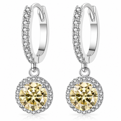 Halo Moissanite Hoop Drop Earrings – 1.0ct Round Brilliant Earrings