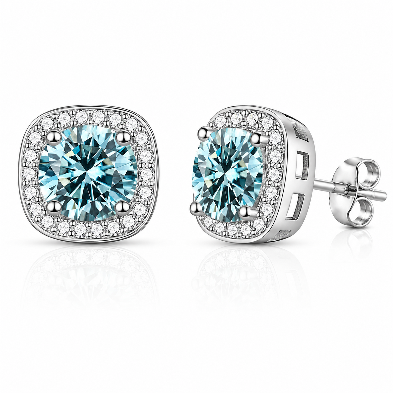 Halo Moissanite Stud Earrings – 925 Sterling Silver & Gold