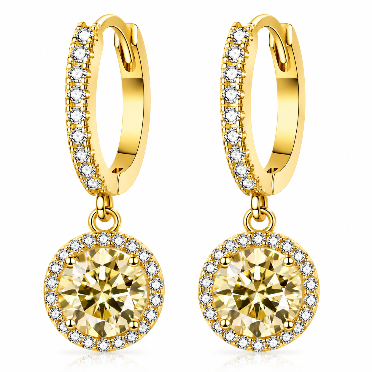 Halo Moissanite Hoop Drop Earrings – 1.0ct Round Brilliant Earrings