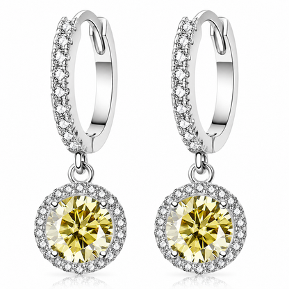 Halo Moissanite Hoop Drop Earrings – 1.0ct Round Brilliant Earrings