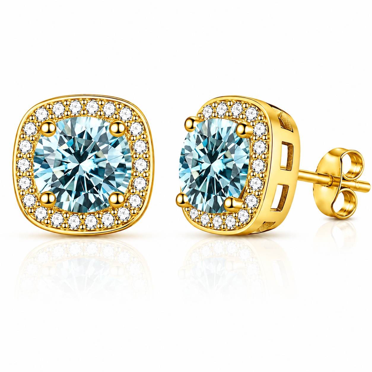 Halo Moissanite Stud Earrings – 925 Sterling Silver & Gold
