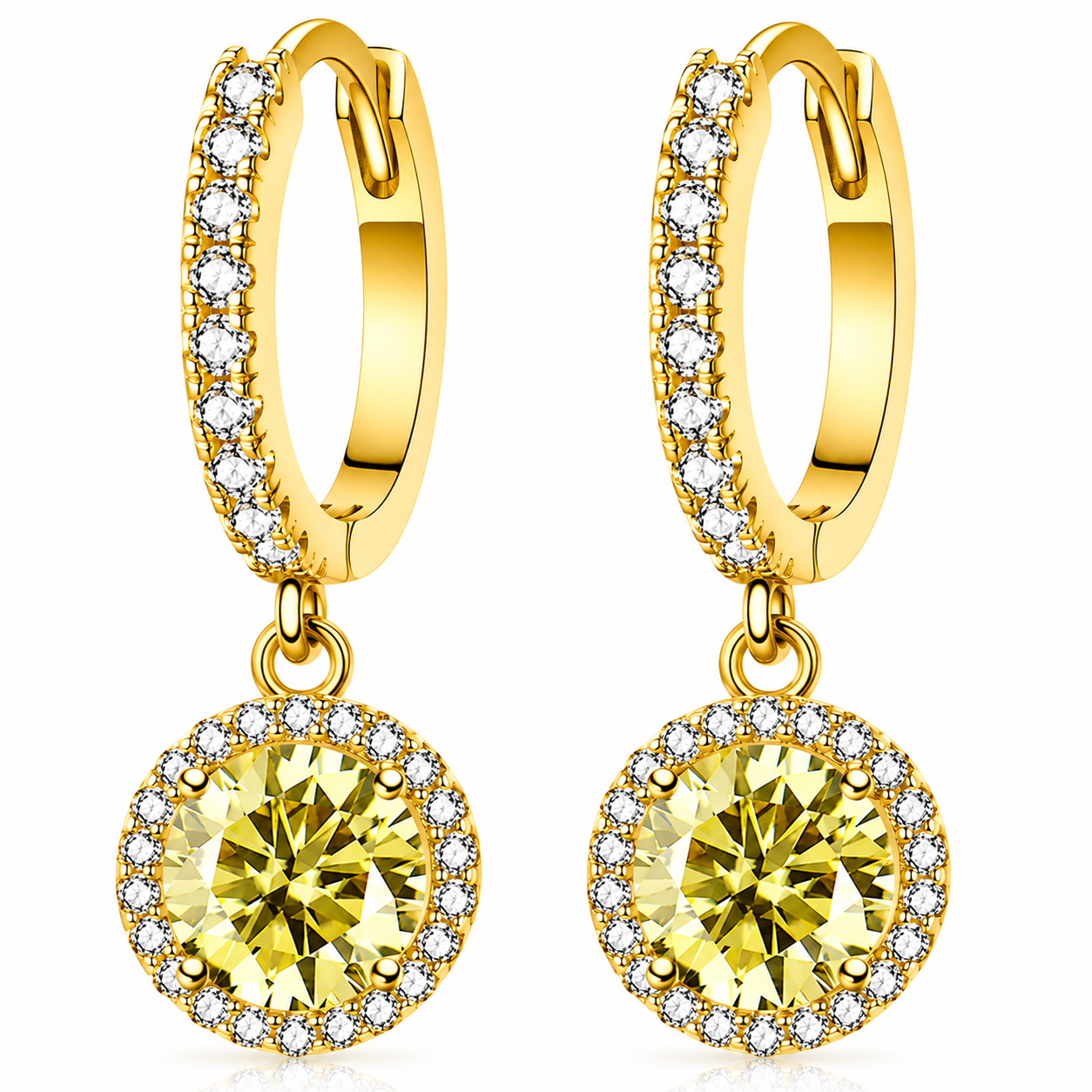 Halo Moissanite Hoop Drop Earrings – 1.0ct Round Brilliant Earrings