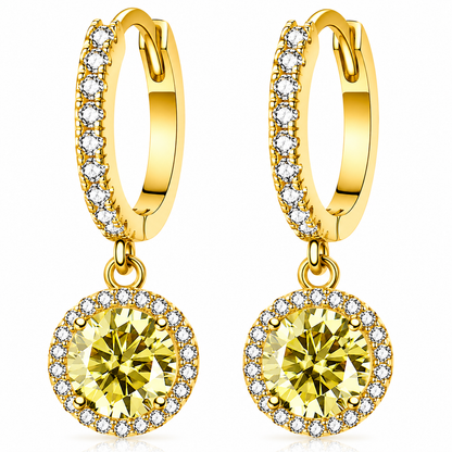 Halo Moissanite Hoop Drop Earrings – 1.0ct Round Brilliant Earrings