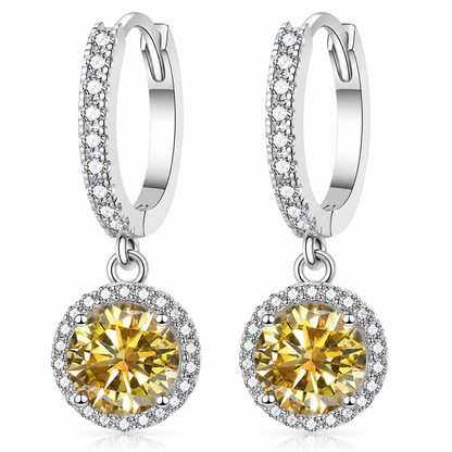 Halo Moissanite Hoop Drop Earrings – 1.0ct Round Brilliant Earrings
