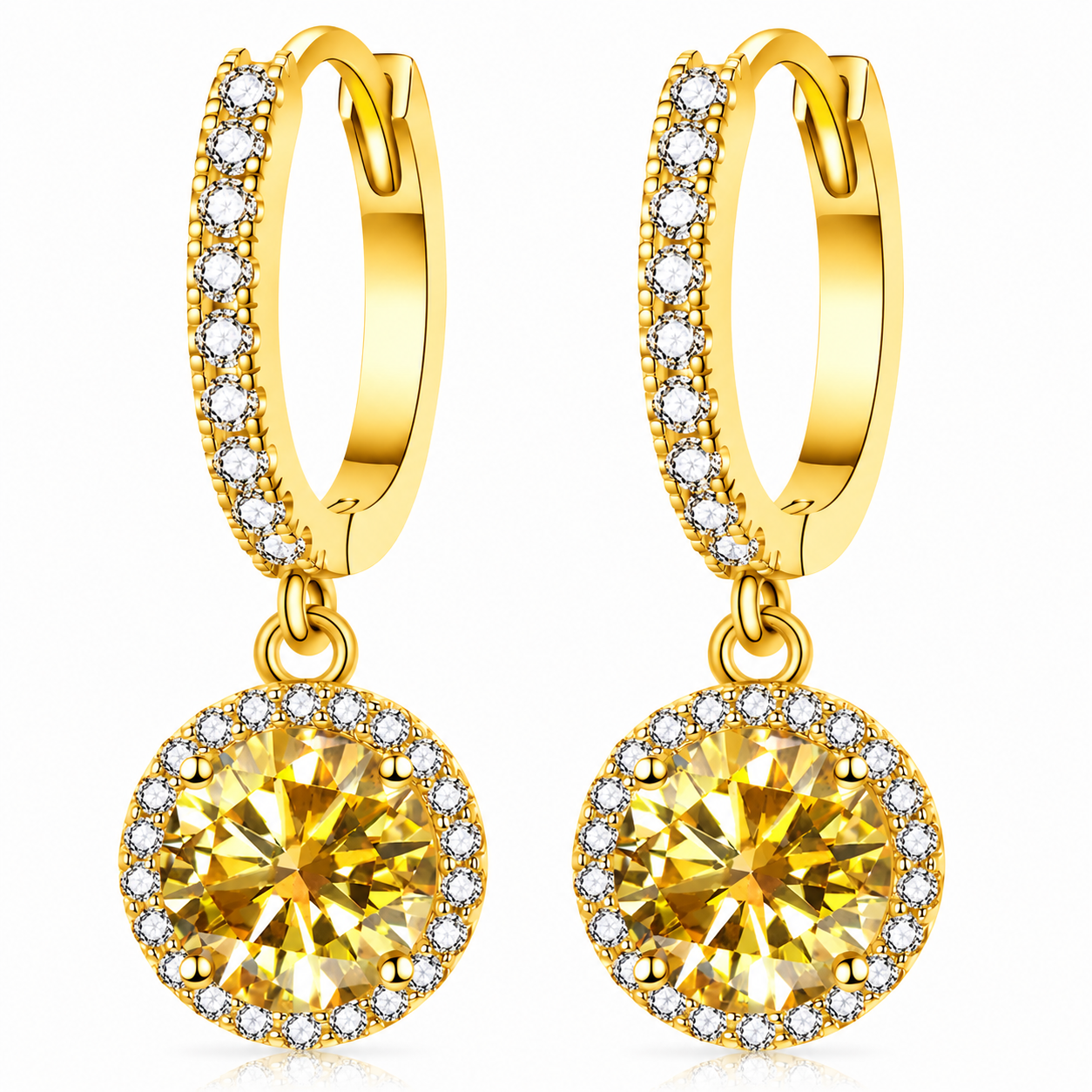 Halo Moissanite Hoop Drop Earrings – 1.0ct Round Brilliant Earrings
