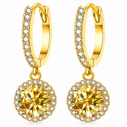 Halo Moissanite Hoop Drop Earrings – 1.0ct Round Brilliant Earrings