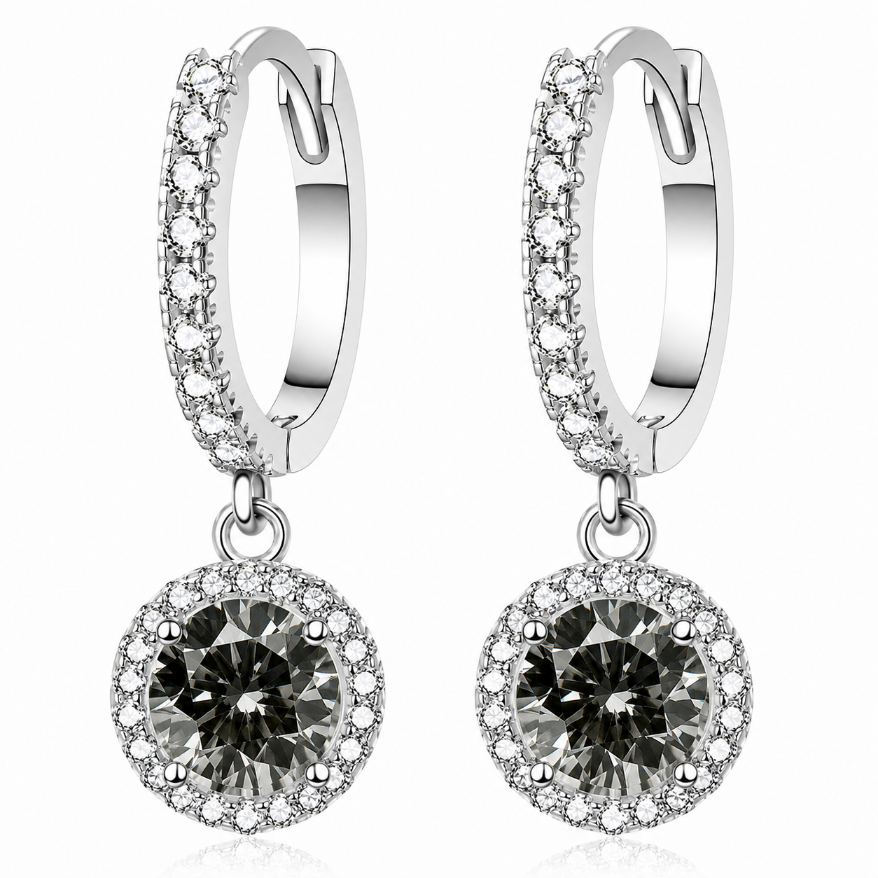 Halo Moissanite Hoop Drop Earrings – 1.0ct Round Brilliant Earrings