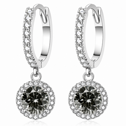 Halo Moissanite Hoop Drop Earrings – 1.0ct Round Brilliant Earrings