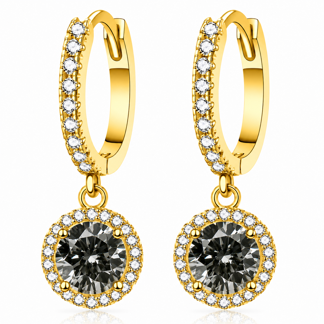 Halo Moissanite Hoop Drop Earrings – 1.0ct Round Brilliant Earrings