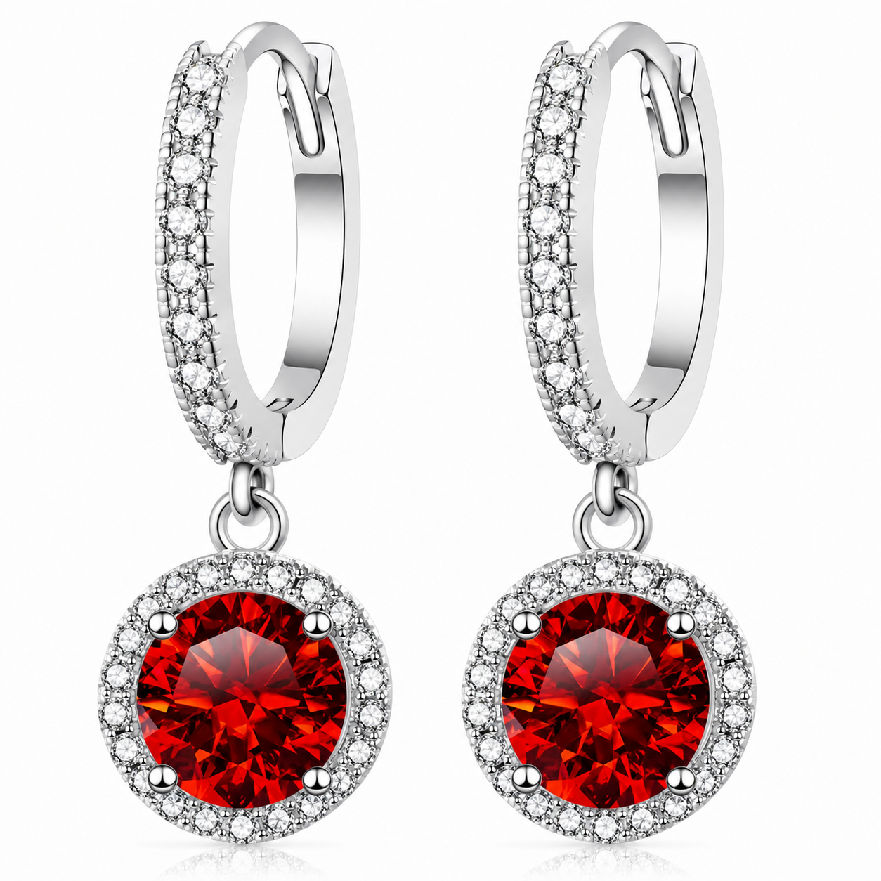 Halo Moissanite Hoop Drop Earrings – 1.0ct Round Brilliant Earrings