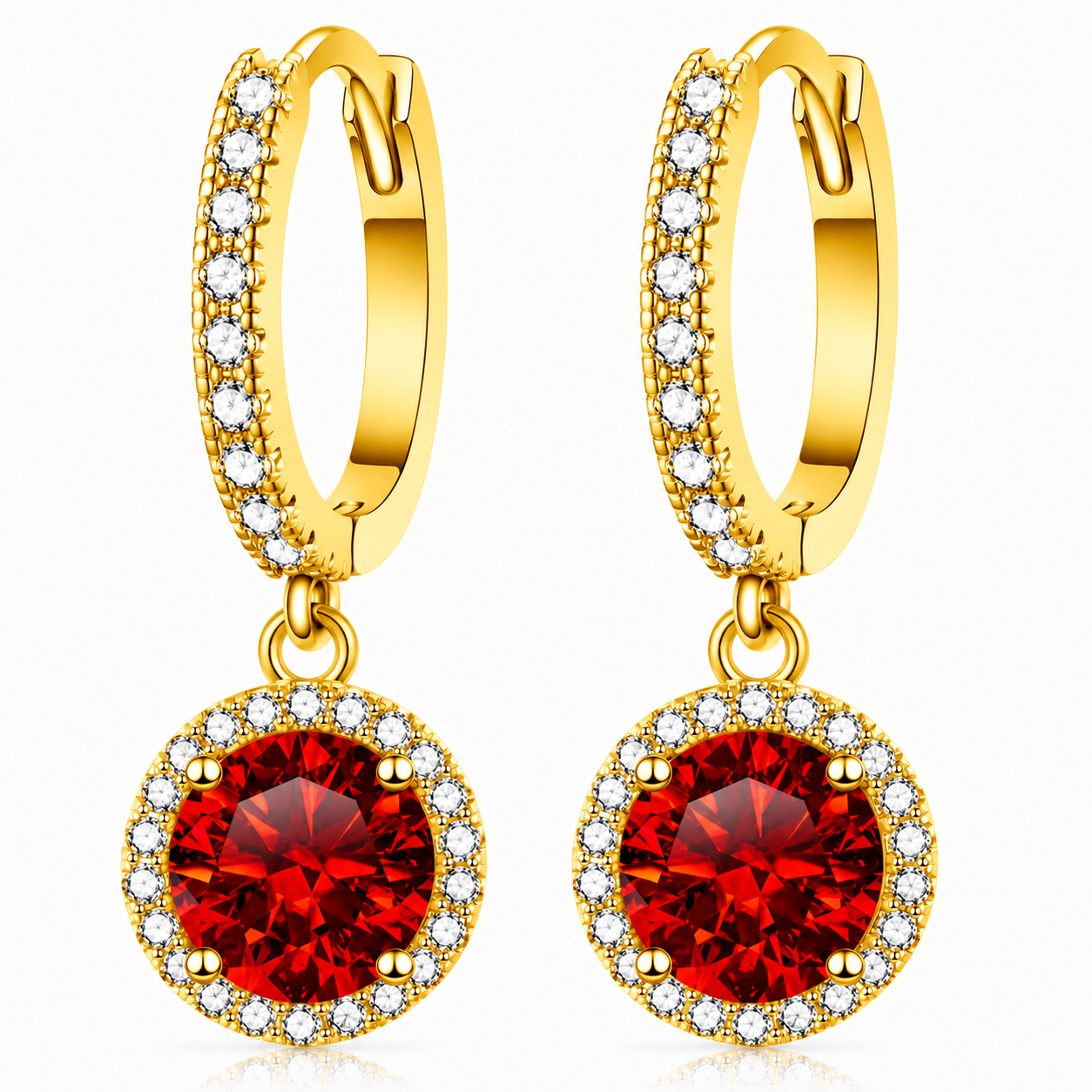 Halo Moissanite Hoop Drop Earrings – 1.0ct Round Brilliant Earrings