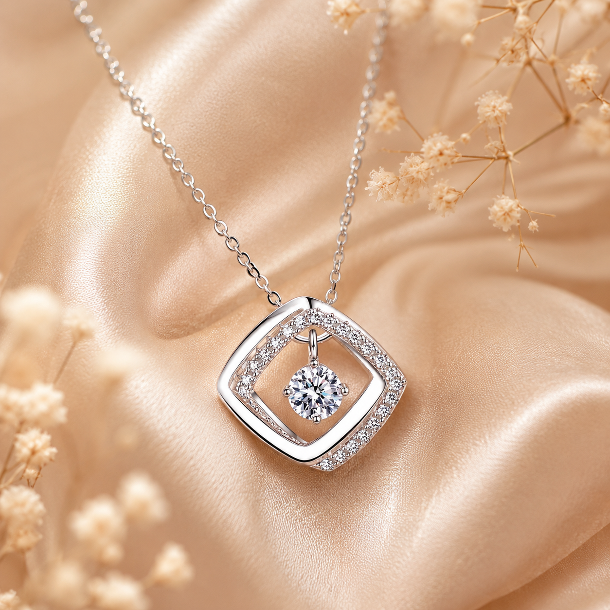 Colar redondo com pingente de moissanite com corte brilhante 
