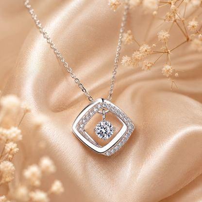 Colar redondo com pingente de moissanite com corte brilhante 