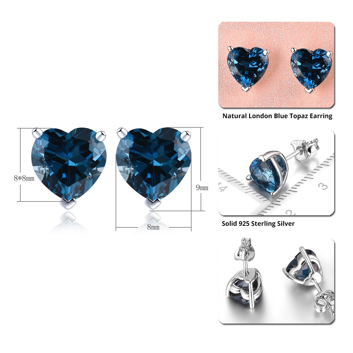 8x8mm 4.3ct Heart Cut Natural Gemstone Stud Earrings - Your Choice of Gemstone - Premium Jewelry from Dazzling Delights - Just $67.95! Shop now at Dazzling Delights