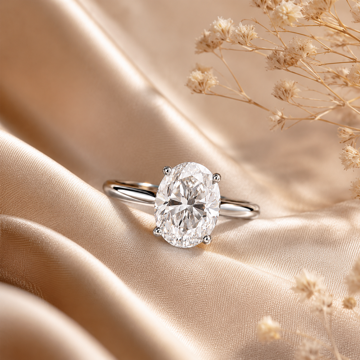 Anillo de compromiso con moissanita y solitario de talla ovalada 