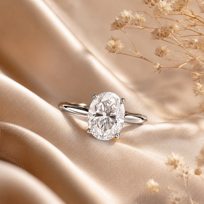 Anillo de compromiso con moissanita y solitario de talla ovalada 