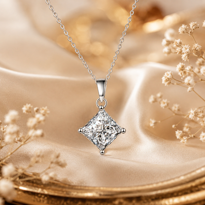 Colar com pingente de gota de moissanite com corte princesa 