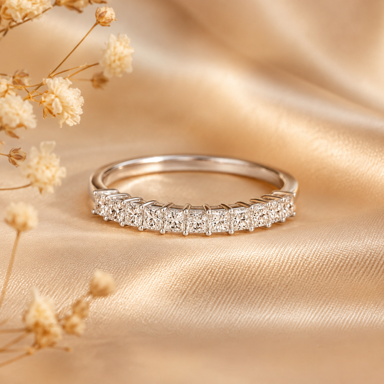 1ct Princess Cut Moissanite Half-Eternity Wedding Band