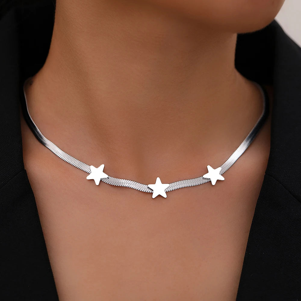 Titanium Star Herringbone Choker Necklace - Premium Jewelry from Dazzling Delights - Just $29.95! Shop now at Dazzling Delights