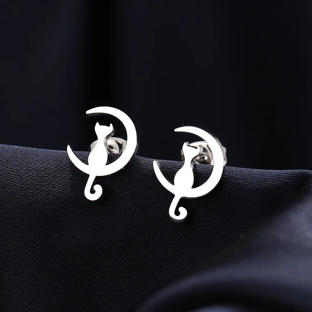 Titanium Moon Cat Stud Earrings - Premium Jewelry from Dazzling Delights - Just $28.95! Shop now at Dazzling Delights
