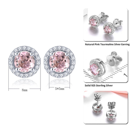5mm Round Cut Natural Light Pink Tourmaline Halo Stud Earrings - Premium Jewelry from Dazzling Delights - Just $92.95! Shop now at Dazzling Delights