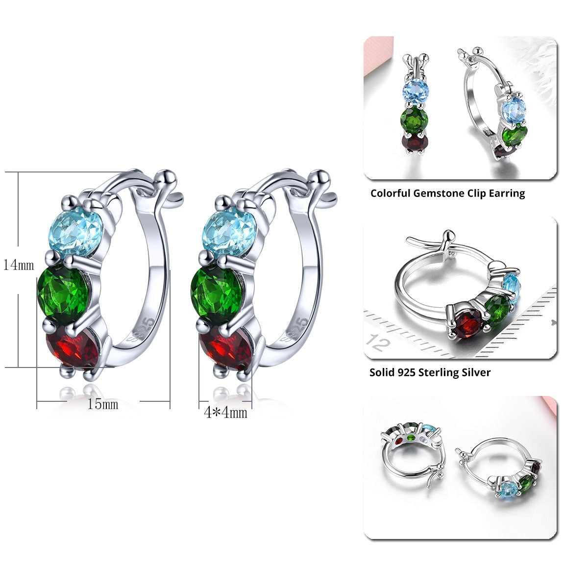 Tri-Stone Round Cut Natural Gemstone Earrings - Your Choice of Gemstones - Premium Jewelry from Dazzling Delights - Just $92.95! Shop now at Dazzling Delights