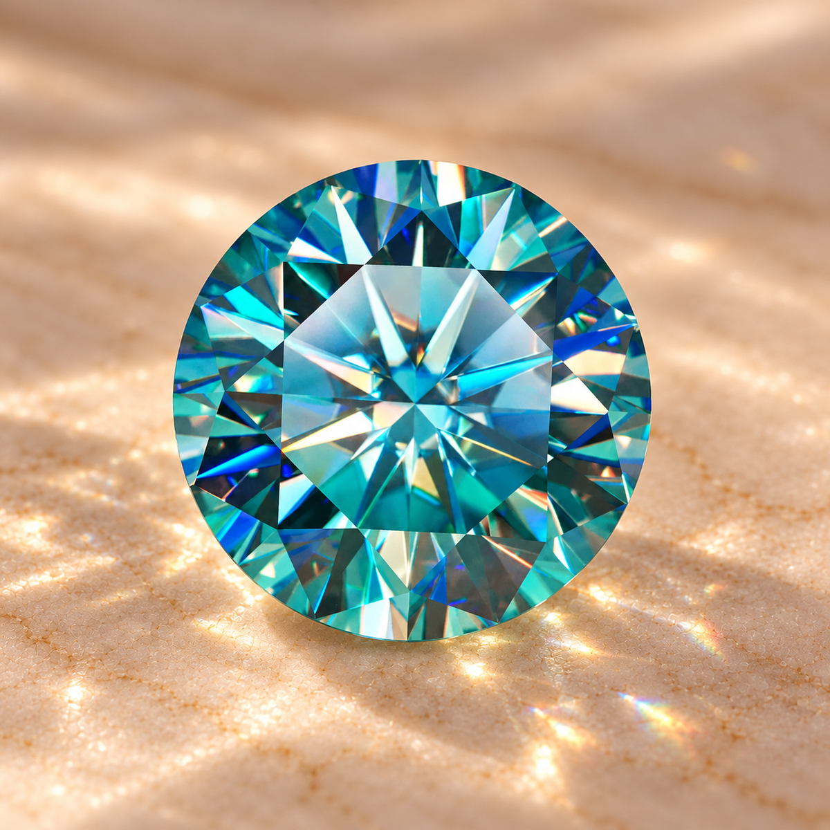 Bluish Green Round Brilliant Cut Moissanites