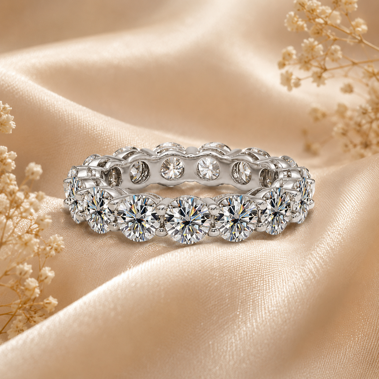 7ct Round Brilliant Moissanite Full-Eternity Wedding Band