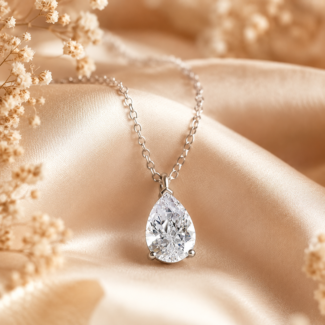 Colar com pingente de gota de moissanite com corte de pêra 