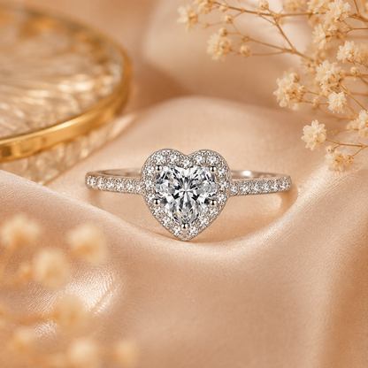 Anel Halo de Moissanite com Corte de Coração 