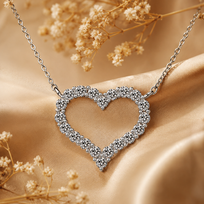 Colar com pingente de coração oco Moissanite 