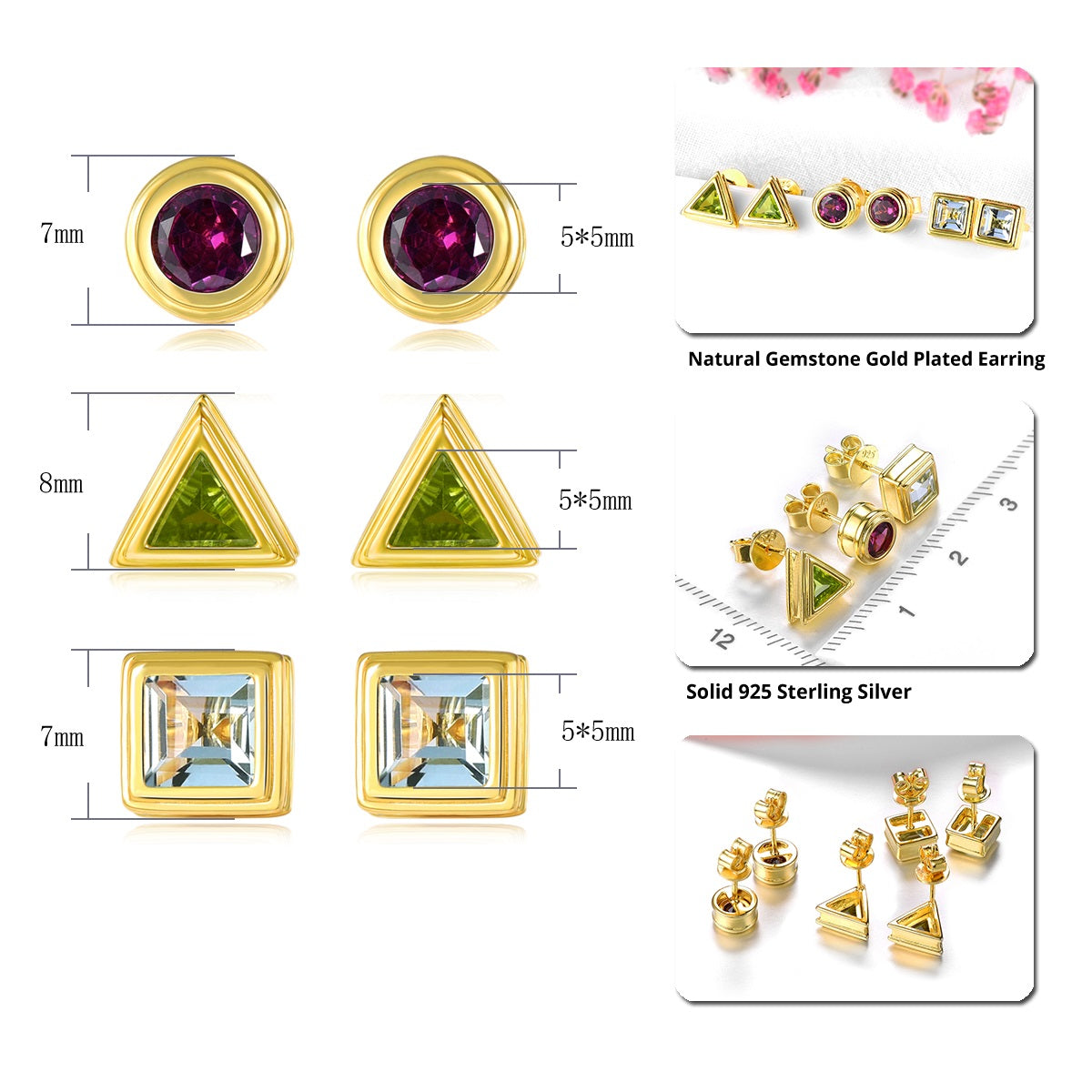 Geometric Designed Natural Gemstone Stud Earrings - Your Choice of Gemstone - Premium Jewelry from Dazzling Delights - Just $74.95! Shop now at Dazzling Delights