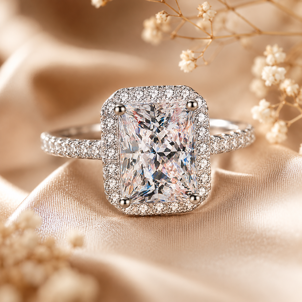 Radiant Halo Moissanite Engagement Ring