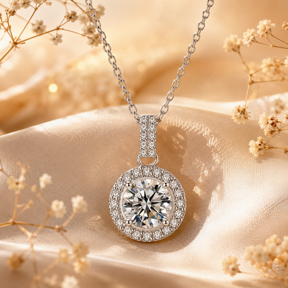 Colar com pingente de halo Moissanite 