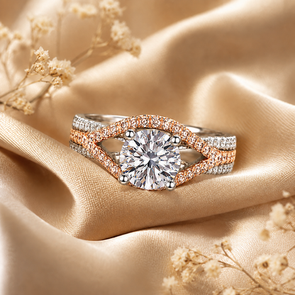 2ct Two-Tone Round Brilliant Moissanite Marquise Frame Engagement Ring