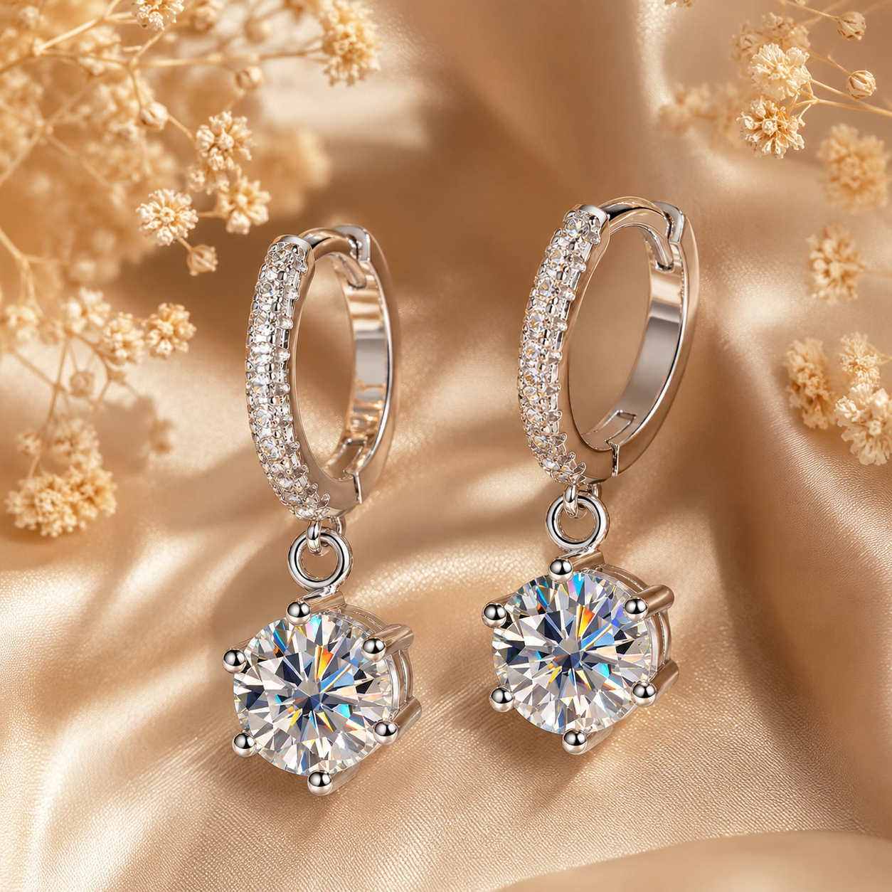 Brincos de gota de Moissanite de 6,5 mm 