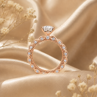 Vintage Round Brilliant Moissanite Rose Gold Engagement Ring