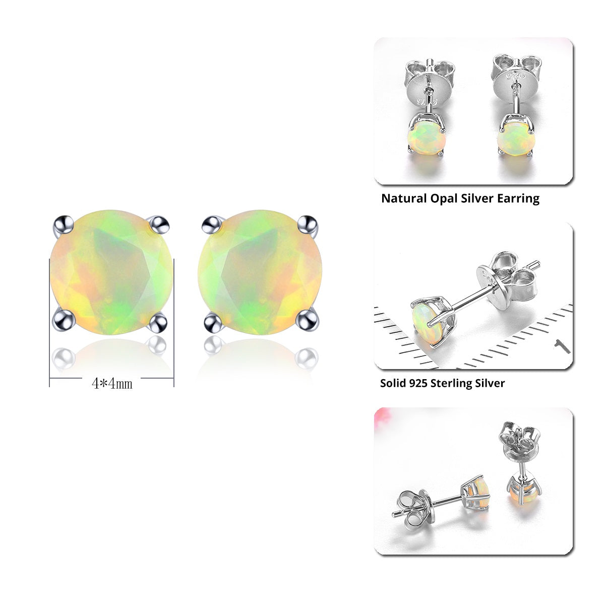 4mm Round Cut Natural Opal Stud Earrings - Premium Jewelry from Dazzling Delights - Just $67.95! Shop now at Dazzling Delights