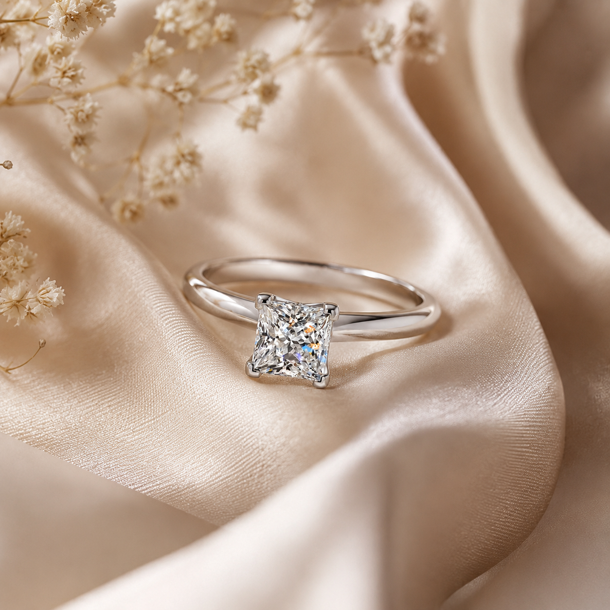 Anel de noivado Moissanite com corte princesa 