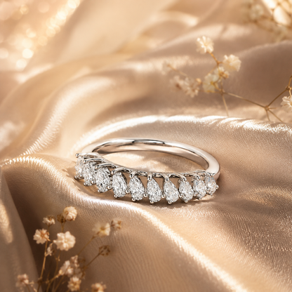 1ct Pear Cut Moissanite Half-Eternity Wedding Band